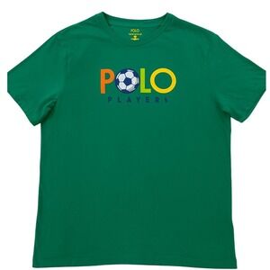 Polo Ralph Lauren Soccer Player Graphic T‎ Shirt Kids XL Green Cotton Tee